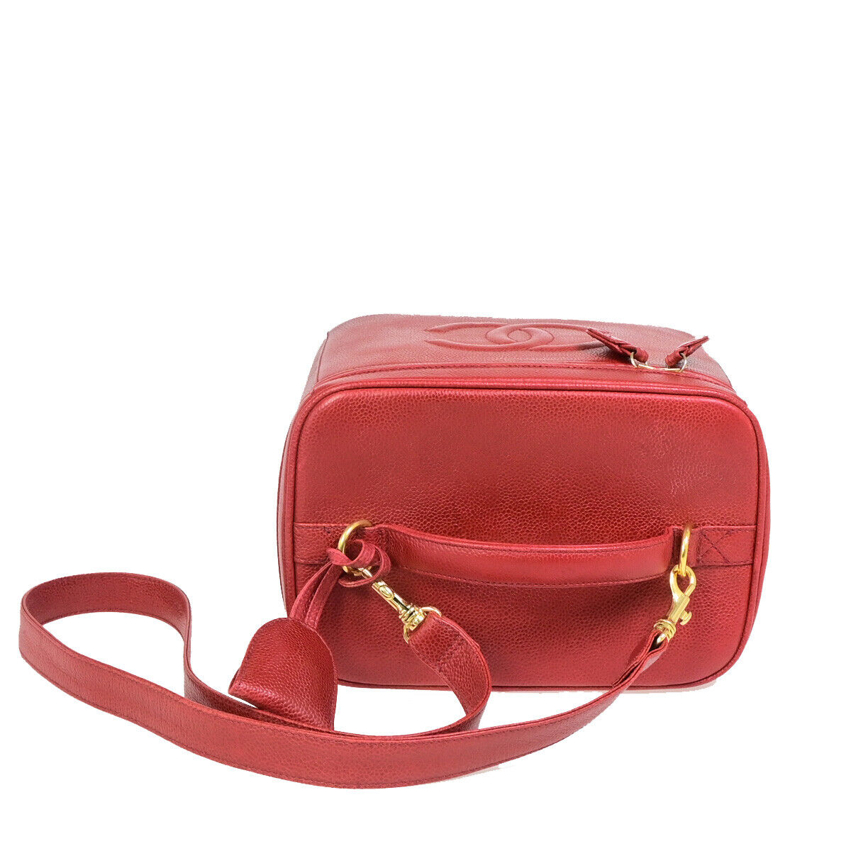 CHANEL CC Logo 2Way Vanity Hand Bag Caviar Skin Leather Red GHW Vintage 309RK387