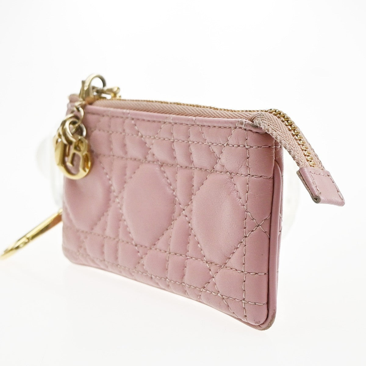 CHRISTIAN DIOR Logo Lady Cannage Coin Case Wallet Leather Pink GHW Italy 68MA622