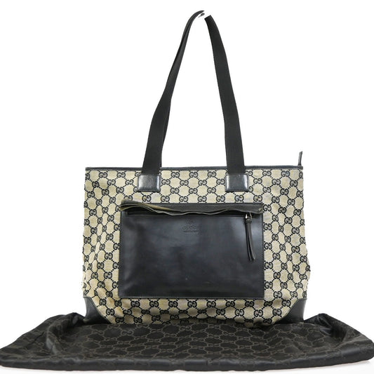 27.Live GUCCI GG Pattern Shoulder Hand Bag Canvas Leather Bk Beige Italy 02CA997