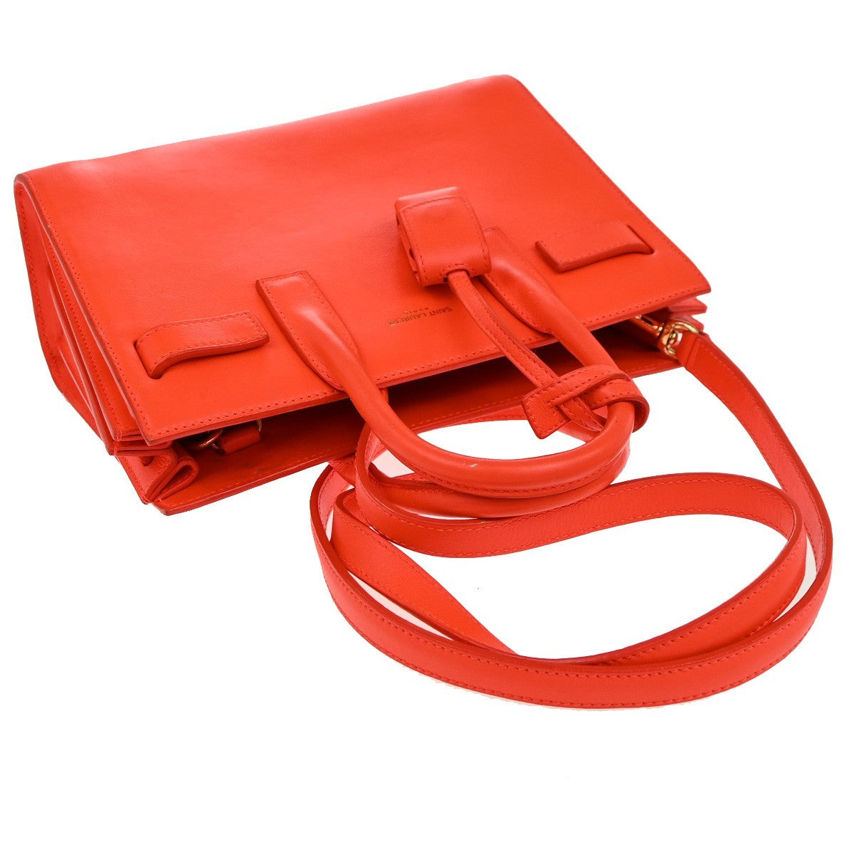 SAINT LAURENT 2 Way Sac de Jour Shoulder Hand Bag Leather Neon Red Italy 10EG144