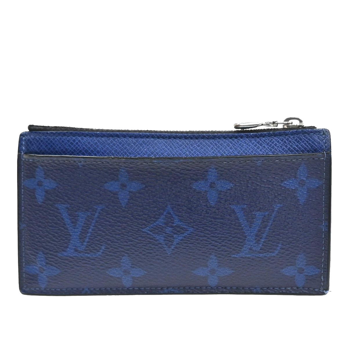 LOUIS VUITTON Logo Coin Card Case Taigarama Leather Cobalt Blue M30270 62KC703