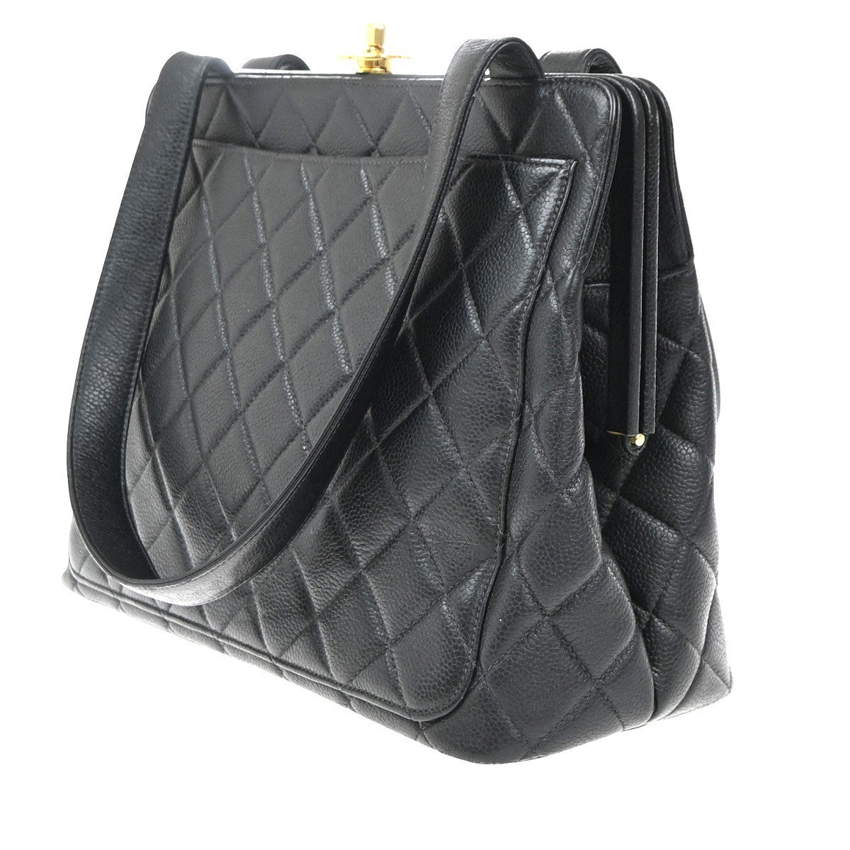 CHANEL Matelasse Hand Bag Grained Calfskin Leather Black Vintage 678RP050