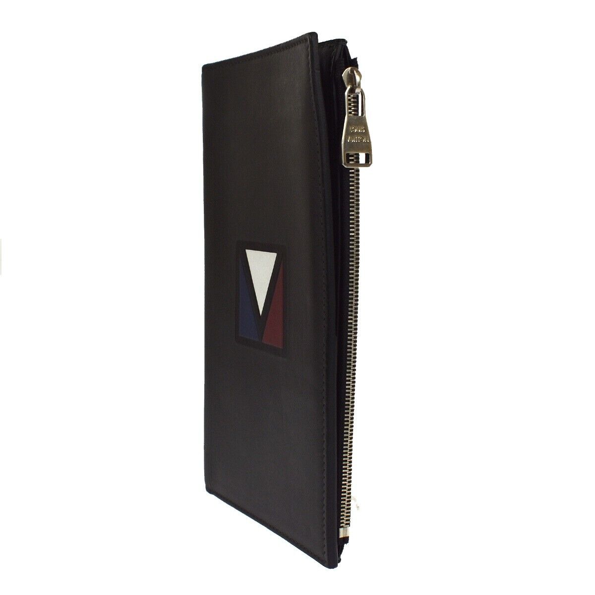 LOUIS VUITTON V line Zip Long ZBifold Wallet Leather Black Blue M61251 61SH086