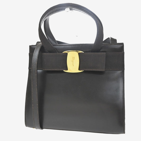SALVATORE FERRAGAMO Vara 2way Shoulder Hand Bag Leather Brown GHW Italy 64KC714