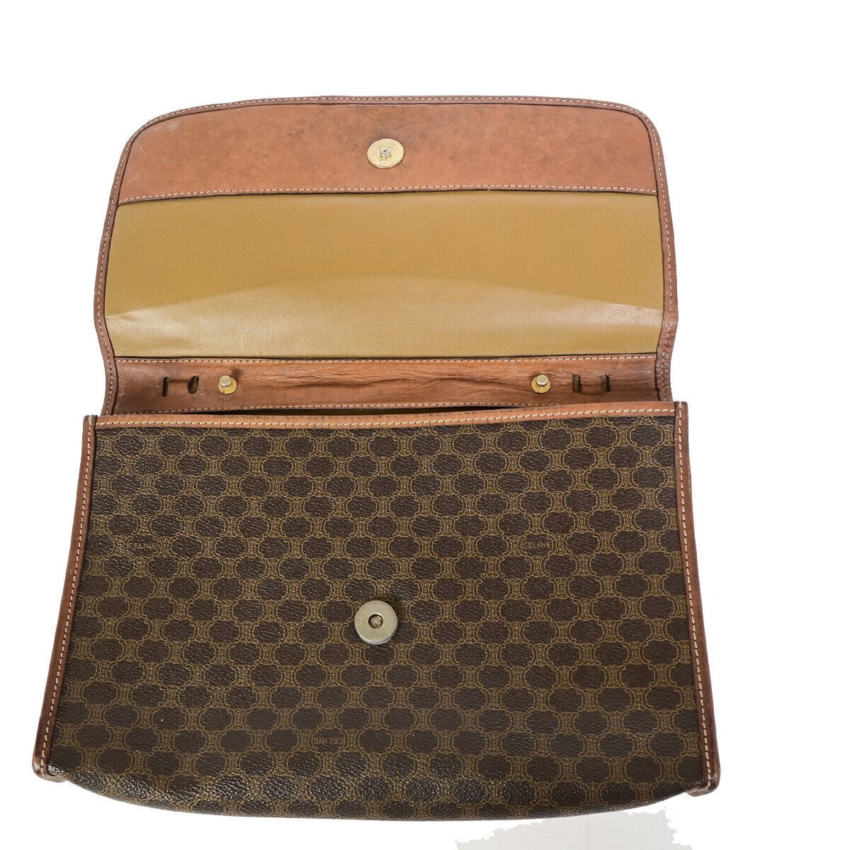 CELINE Logo Macadam Pattern Clutch Hand Bag PVC Leather Brown GHW 07YF602