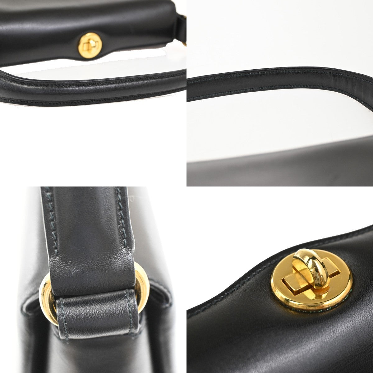 GUCCI CC Logo Shoulder Hand Bag Turn Lock Leather Black Red GHW Italy 16ZA307