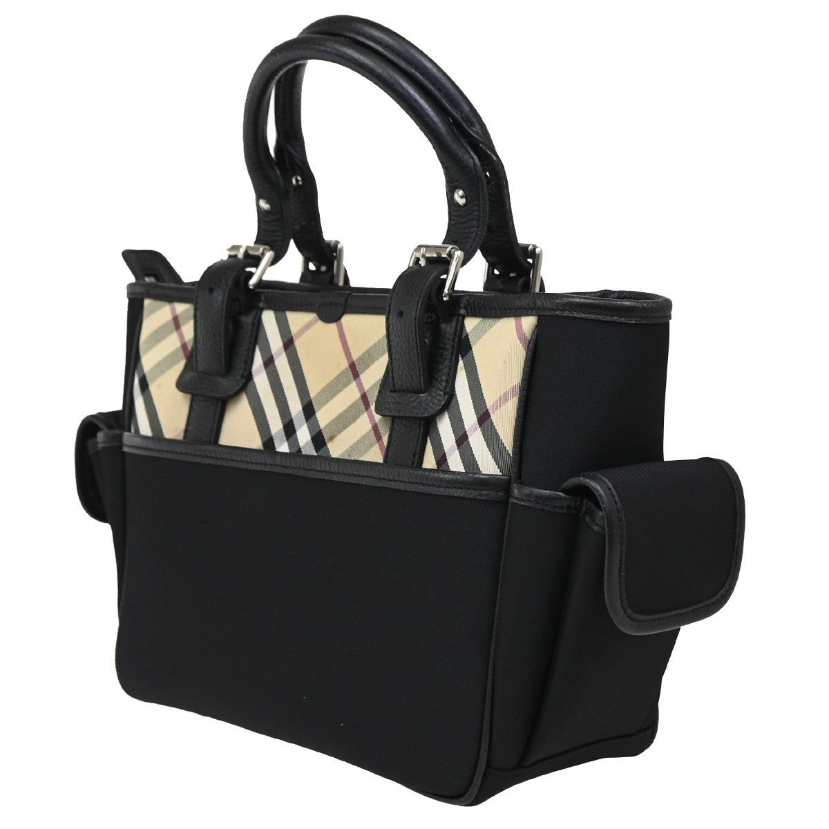 BURBERRY Logo Nova Check Hand Tote Bag Nylon Leather Beige Black 61DA184