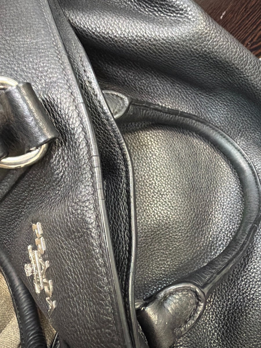 PRADA Logo Shoulder Hand Tote Bag Vitello Daino Leather Black SHW 87KC950