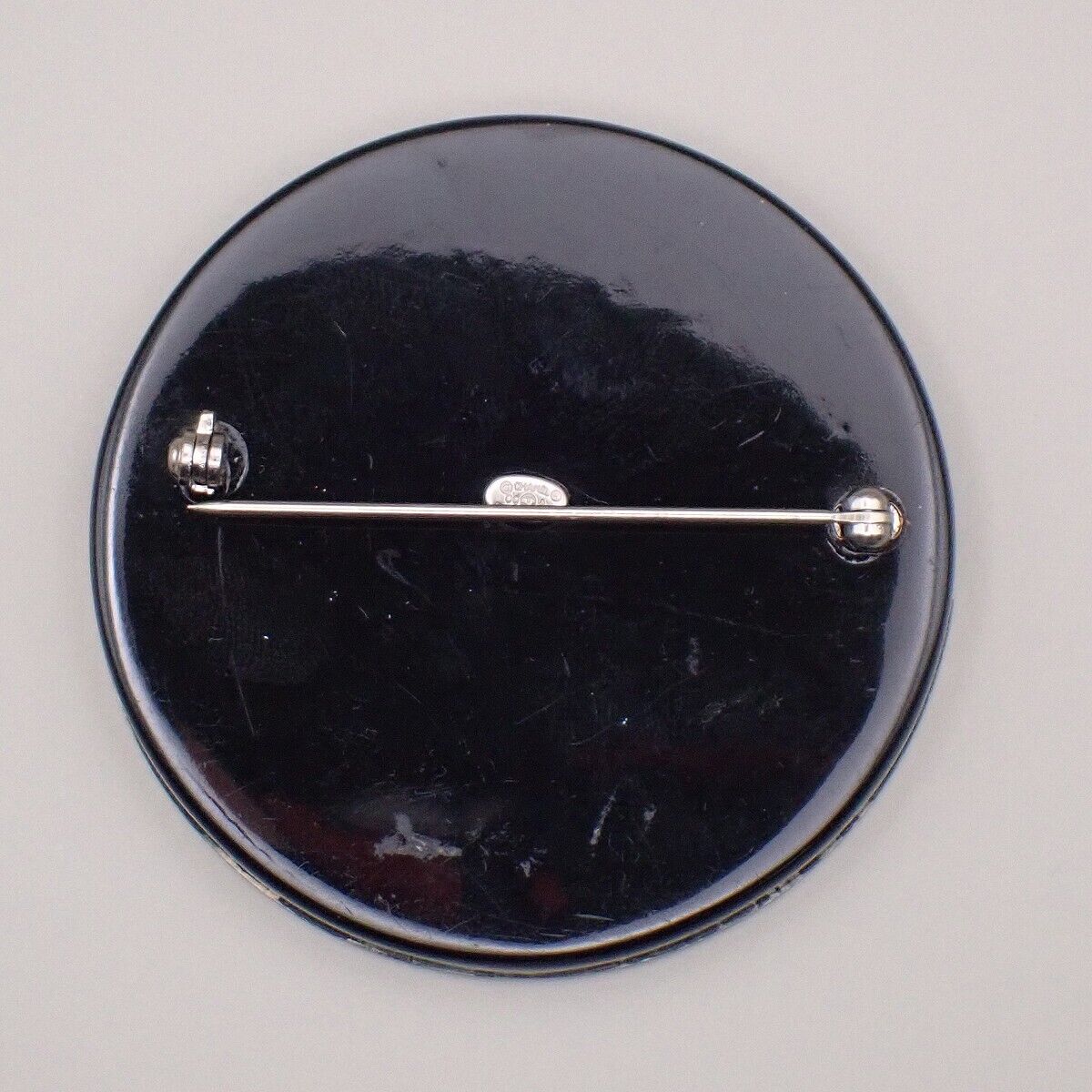 CHANEL Logo Round Bicolor Brooch 00A Metal Plastic Black Silver France 83YE496
