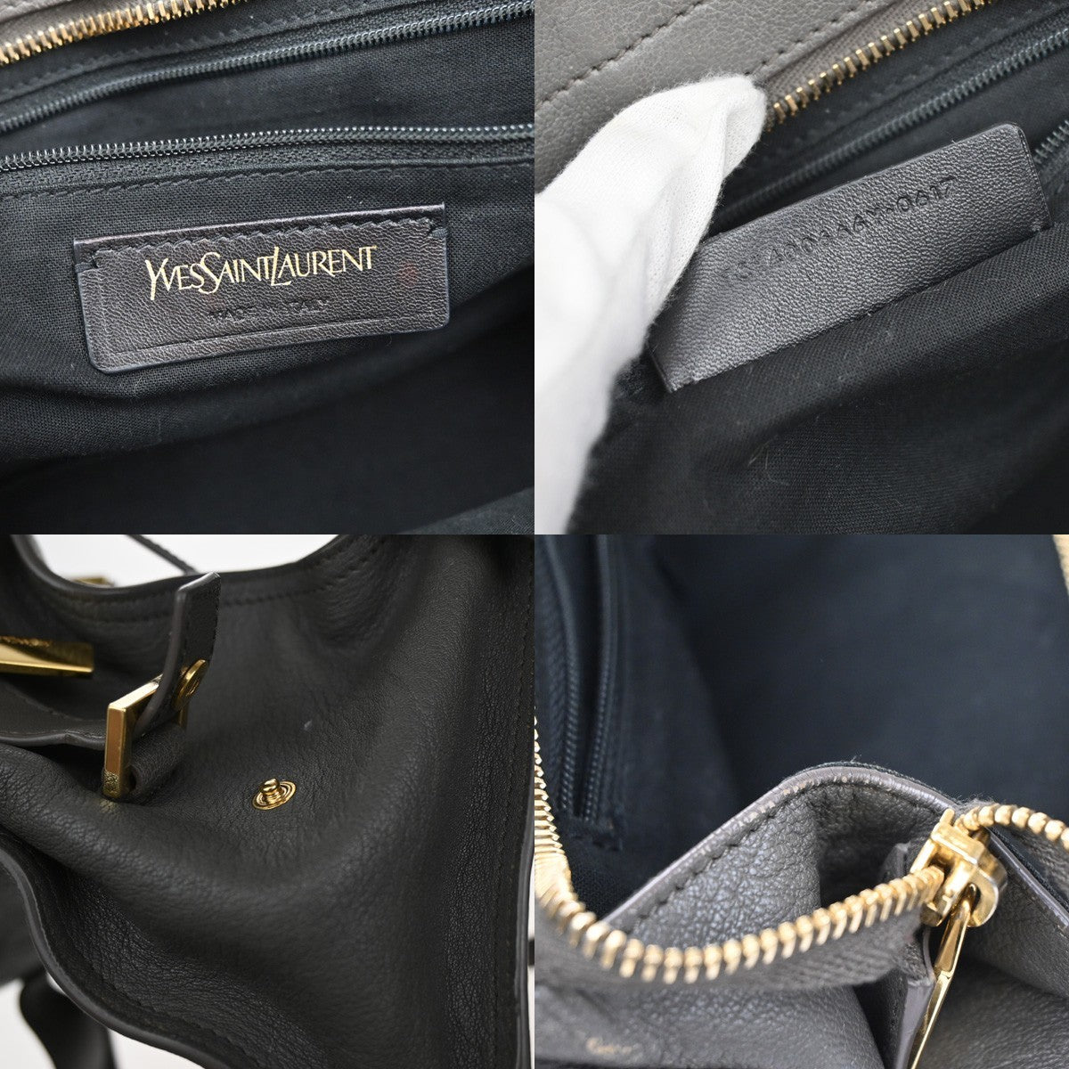 YVES SAINT LAURENT YSL 2Way Cabas Chyc Hand Shoulder Bag Leather Gray 35KA727