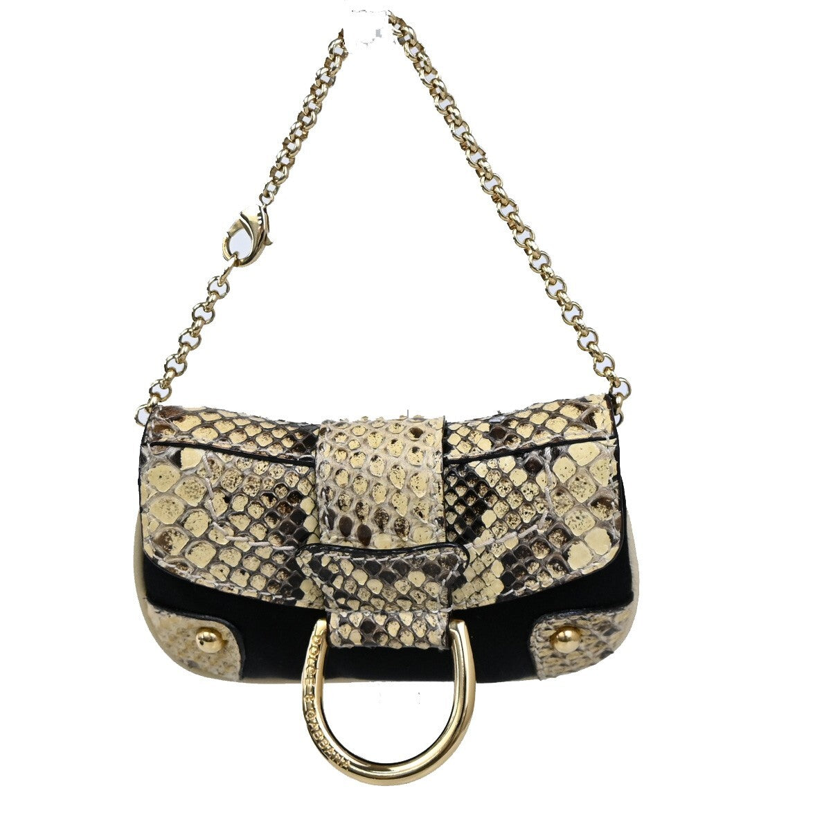 DOLCE & GABBANA Chain Coin Case Satin Exotic Leather Brown Black 02EE272