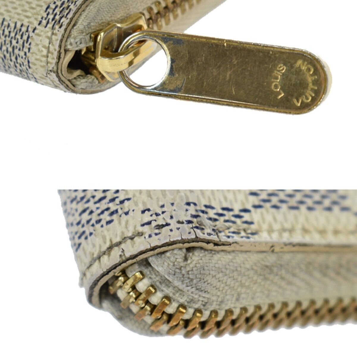 LOUIS VUITTON Zippy Compact Wallet Damier Azur Leather White N60029 69GA843