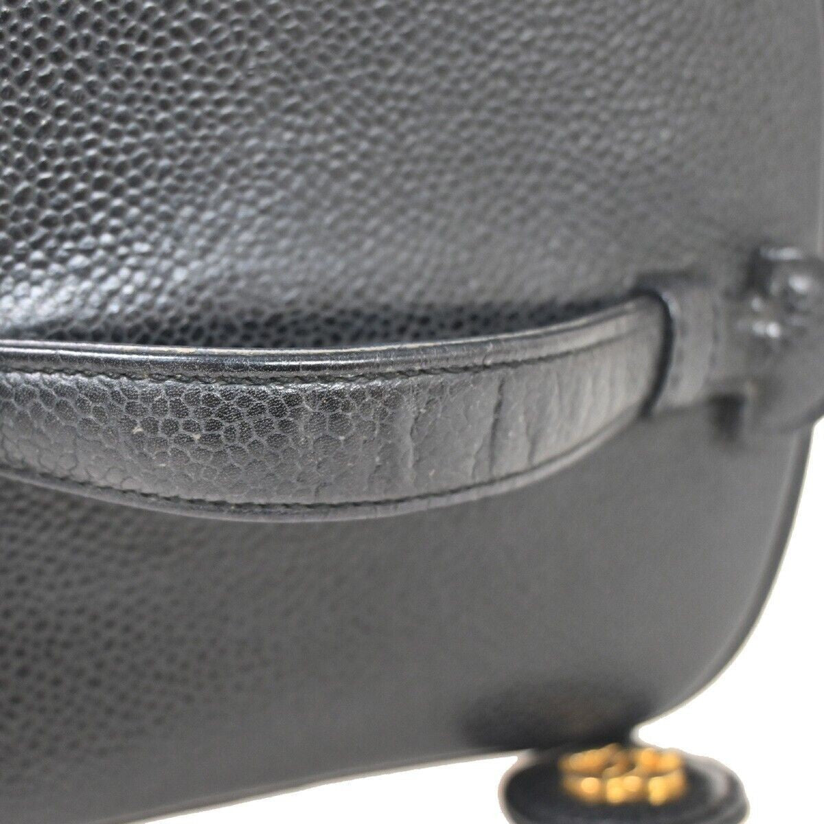 CHANEL CC Logo Cosmetic Vanity Hand Bag Grained Calfskin Leather Black 614RH061