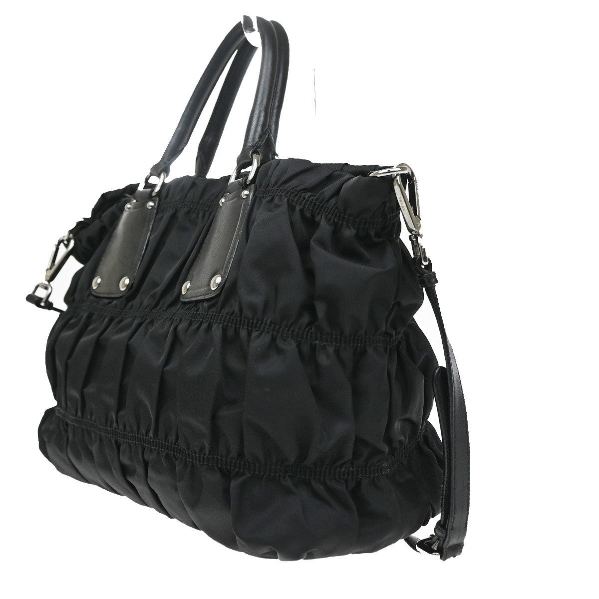 PRADA Tessuto  Gaufre 2Way Shoulder Hand Bag Nylon Leather Black SHW 86YJ140