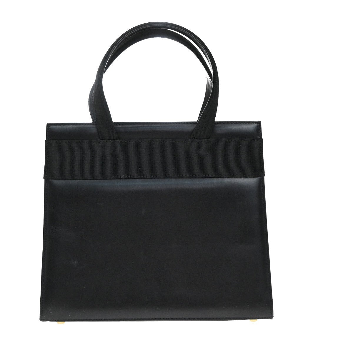 SALVATORE FERRAGAMO Logo Vara Hand Bag Canvas Leather Black Gold Italy 67KB455