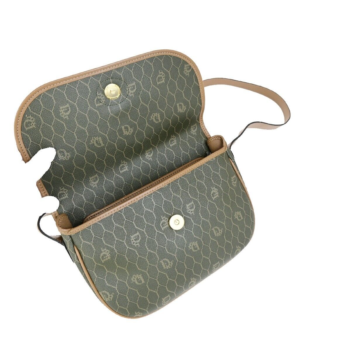 CHRISTIAN DIOR Logos Honeycomb Shoulder Bag PVC Leather Brown Gold 36FB184