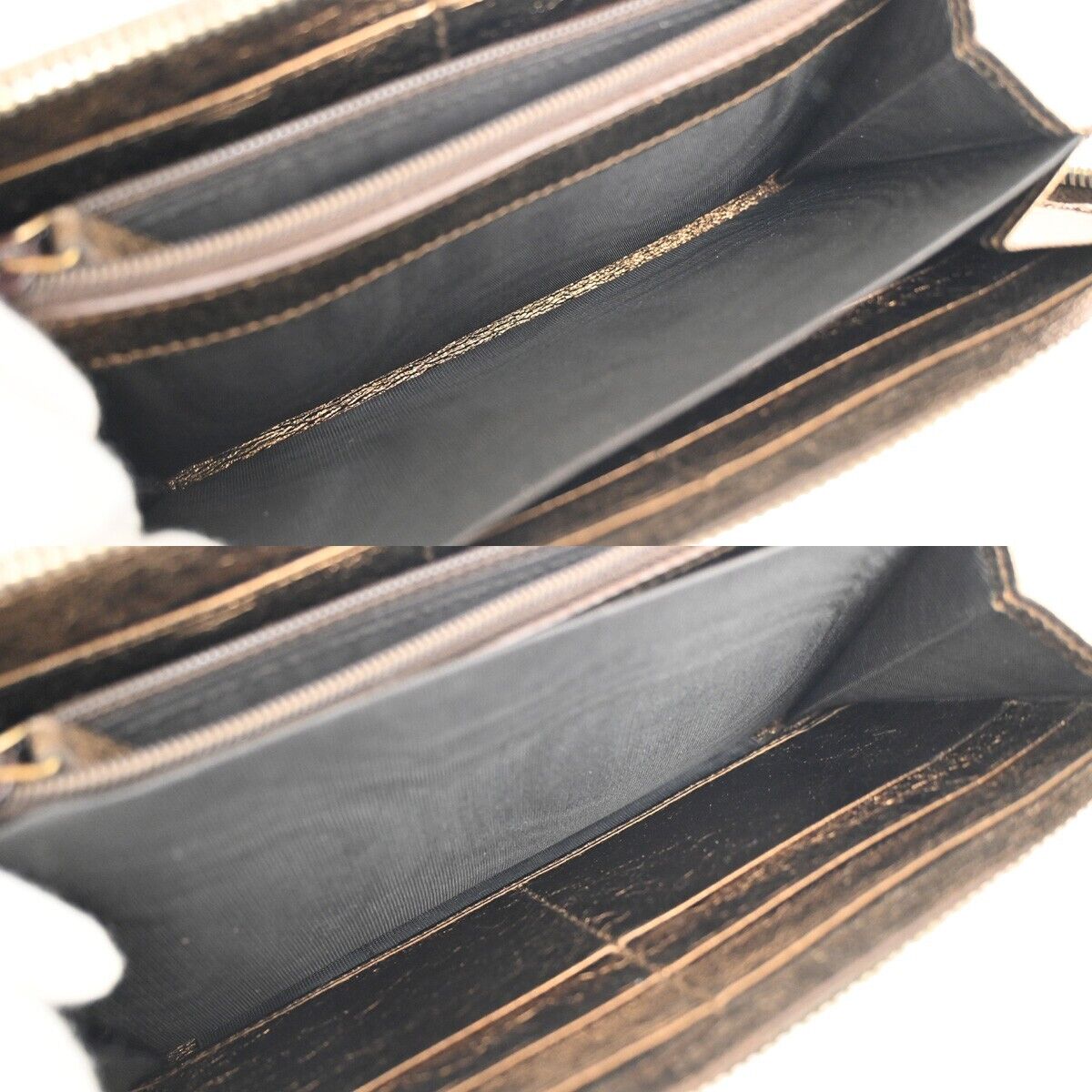 YVES SAINT LAURENT Logo Long Zipper Wallet Purse Leather Metallic Gold 07HB850