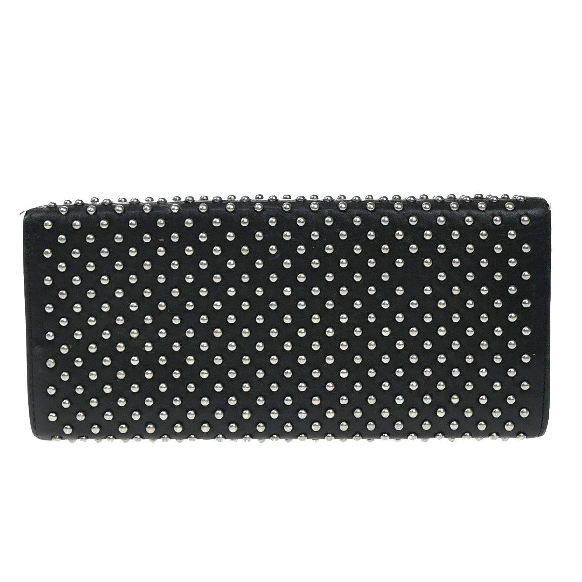 PRADA Studded Long Bifold Wallet Leather Black Silver Italy 02EG269