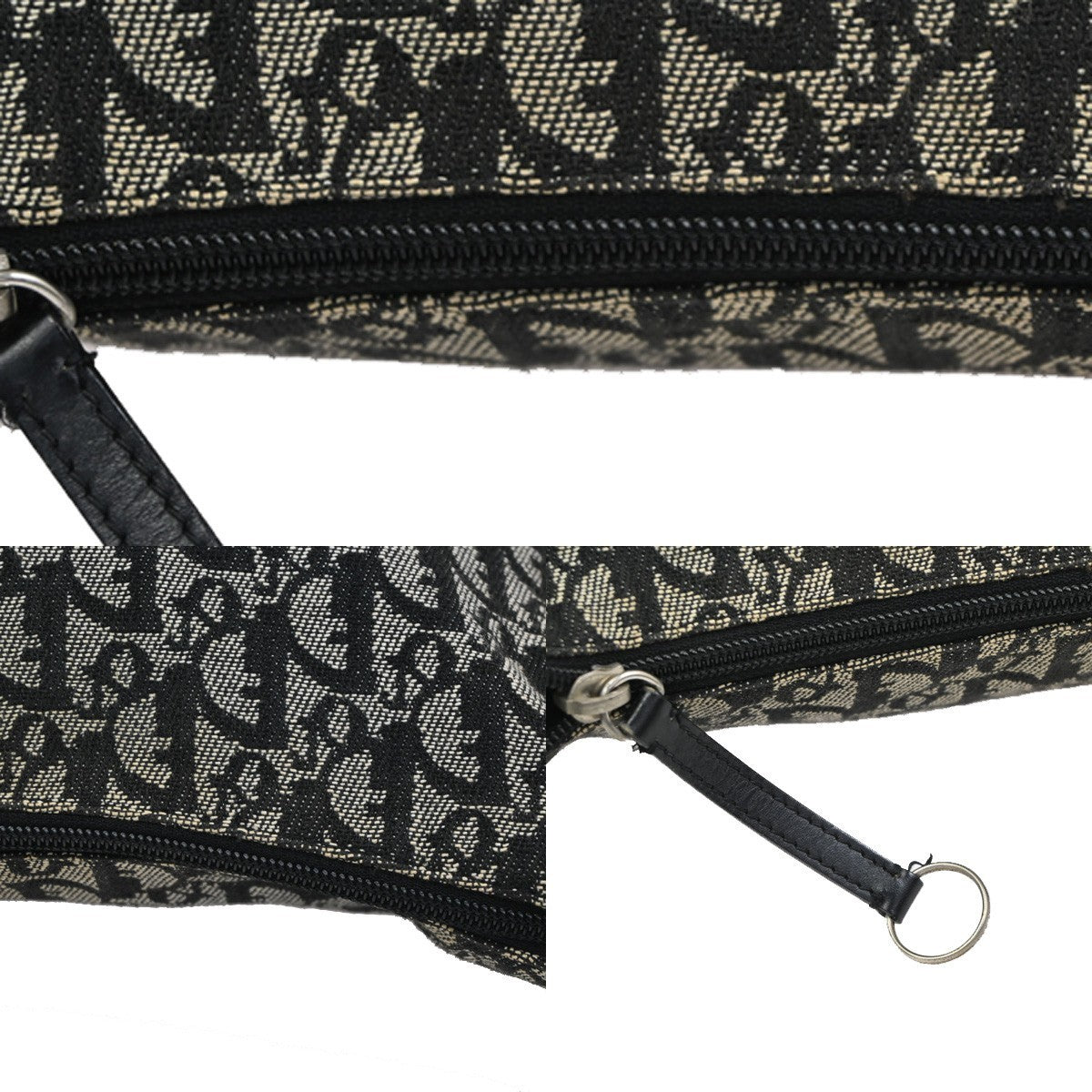 CHRISTIAN DIOR Logo Trotter Pattern shoulder Bag Canvas Leather Black 75CB030