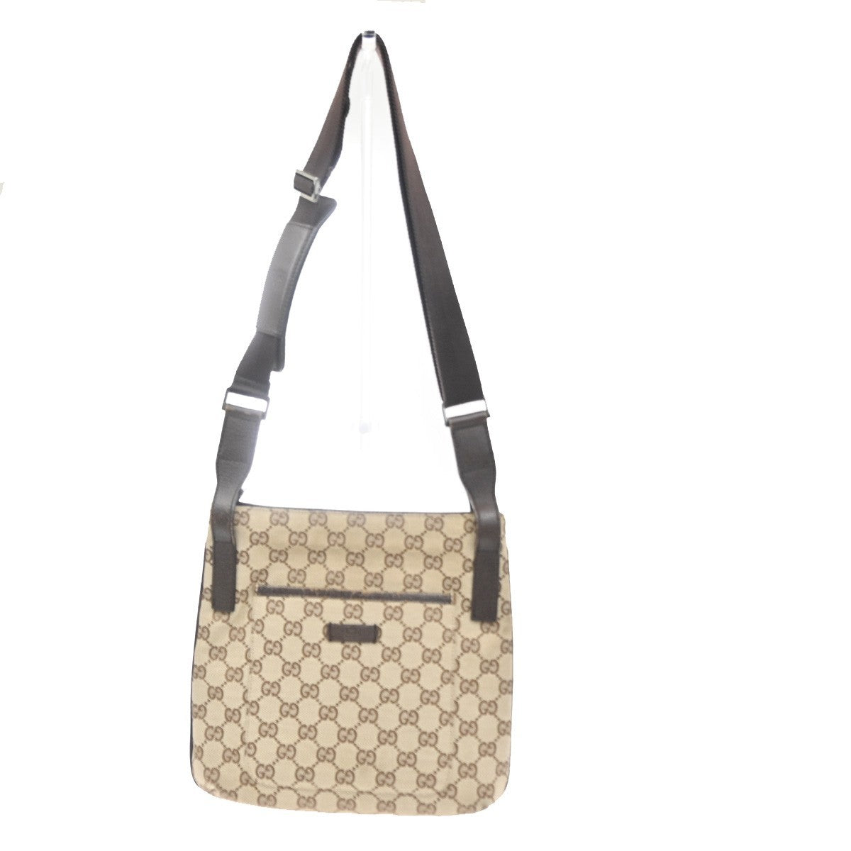 GUCCI GG Pattern Crossbody Messenger Bag Canvas Leather Beige Brown 67SA108