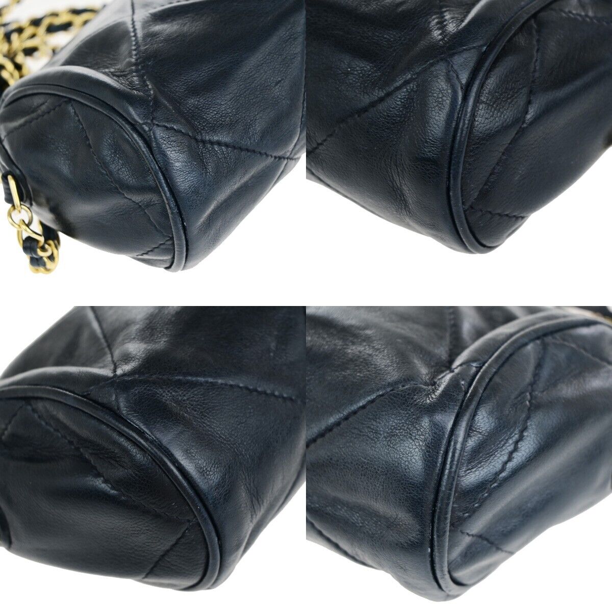 CHANEL Matelasse Tassel Chain Mini Shoulder Bag Leather Navy Vintage 660RK687