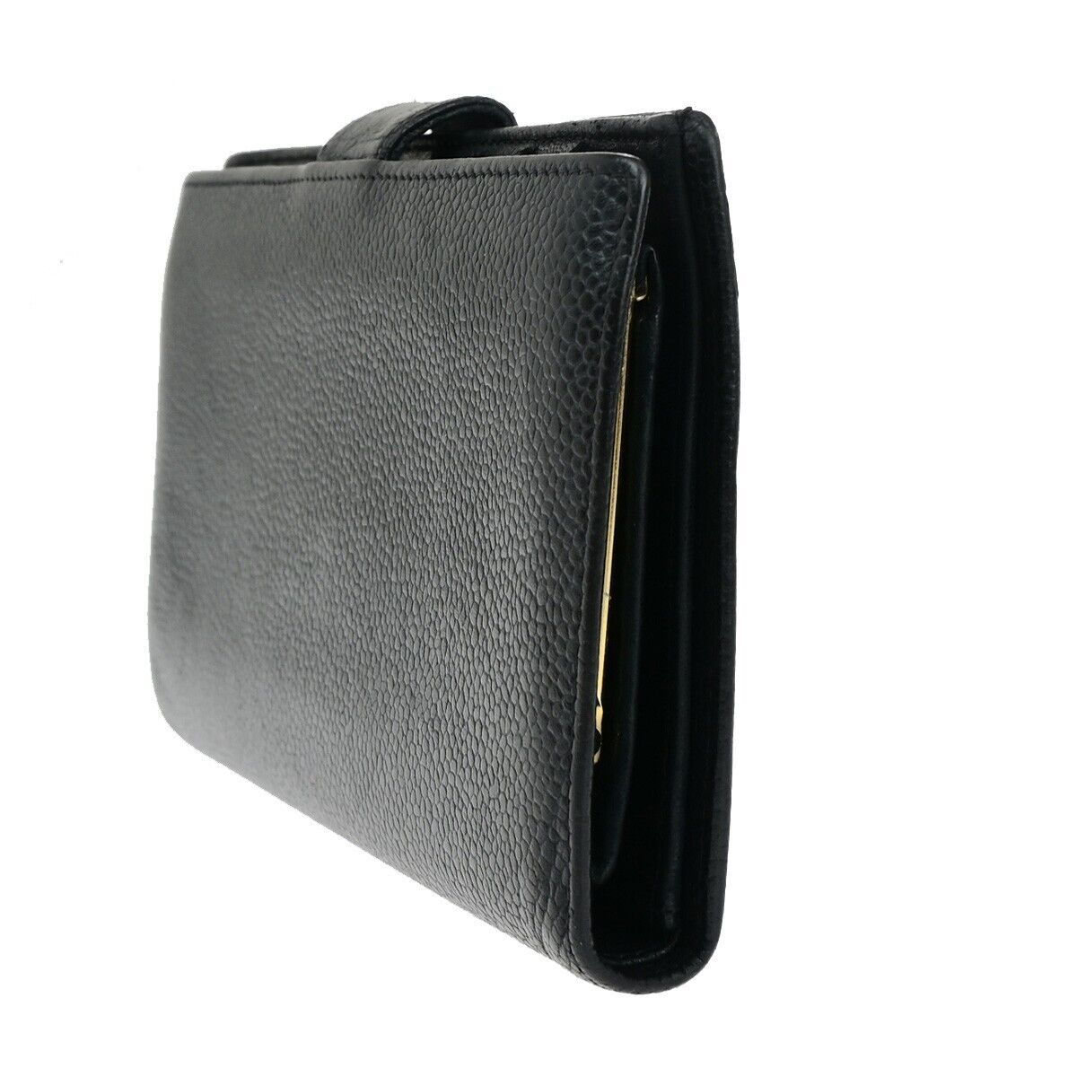 CHANEL CC Long Bifold Wallet Purse Caviar Skin Leather Black GHW Vintage 30SH861