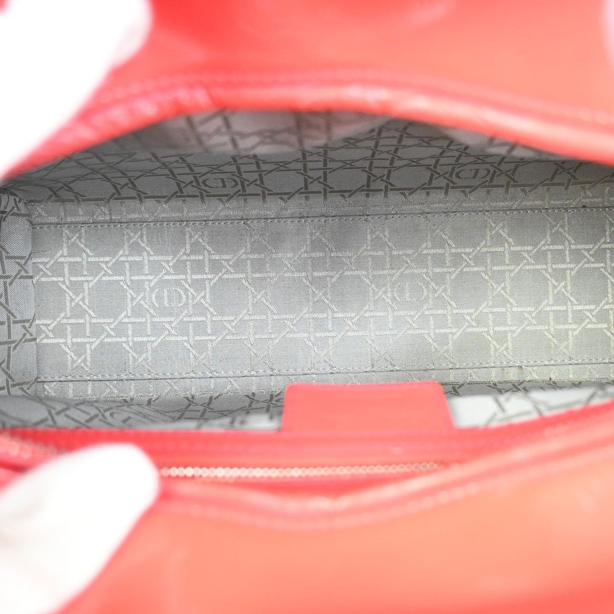 CHRISTIAN DIOR Logo Lady Cannage Hand Bag Patent Leather Red SHW Italy 46RL838