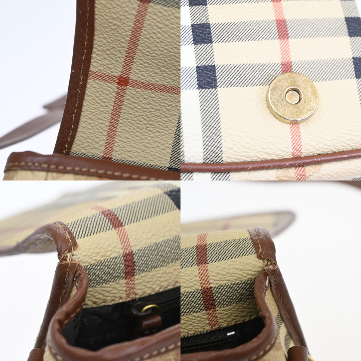 BURBERRY Nova Check Pattern Shoulder Bag PVC Leather Beige Italy GHW 35RL999