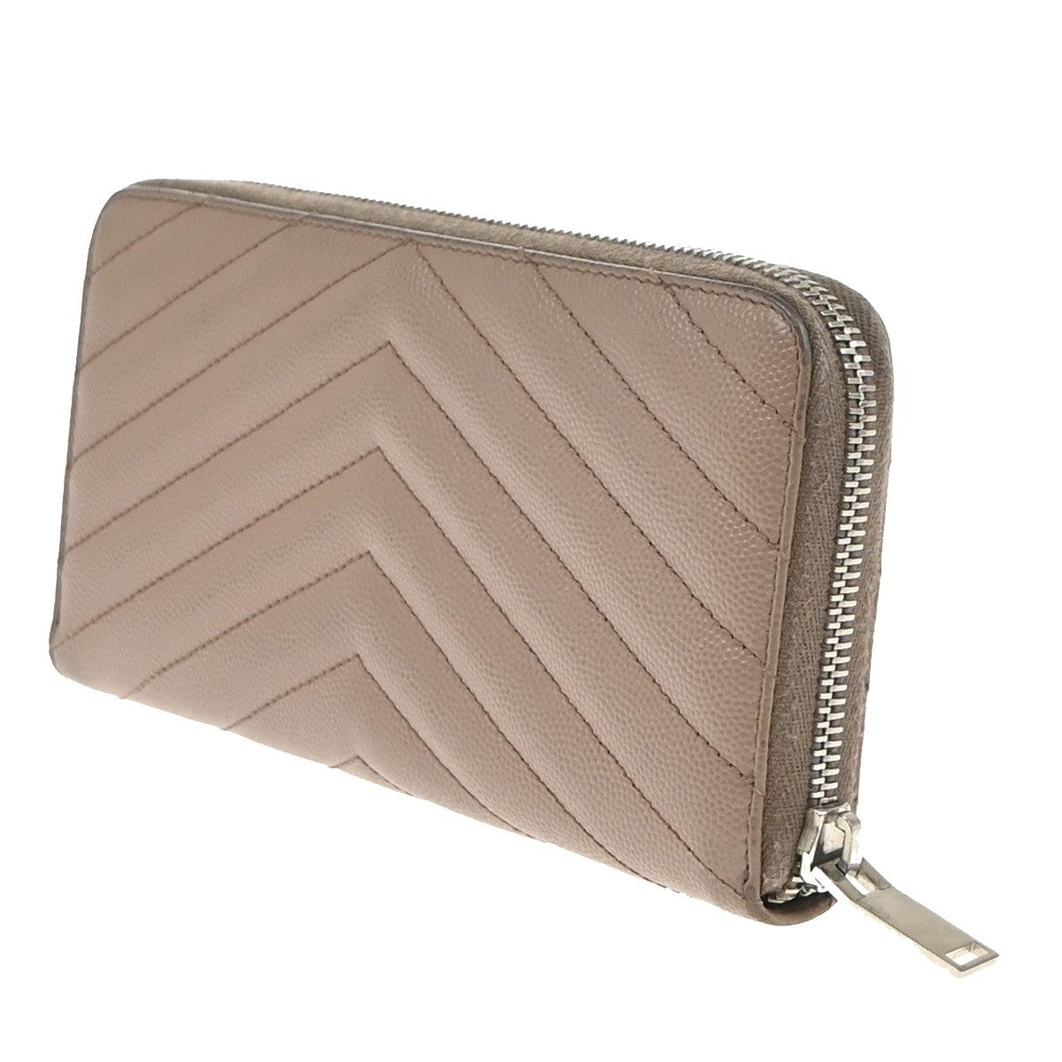 SAINT LAURENT YSL Logo Zipper Around Long Wallet Leather Beige SHW 64KP337