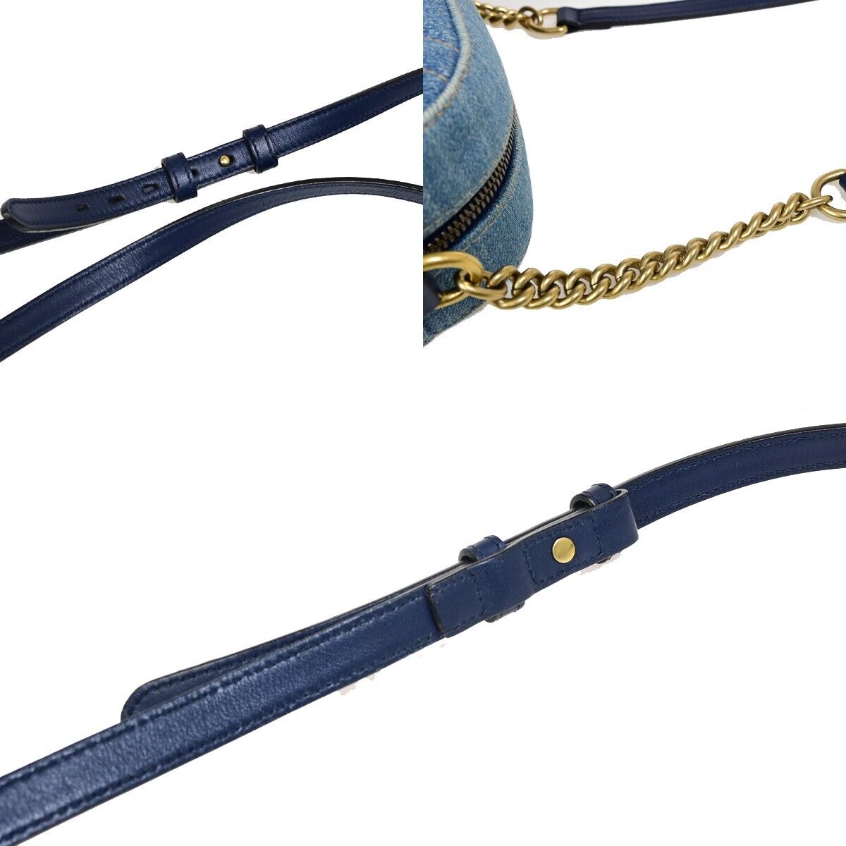 GUCCI GG Marmont Chain Shoulder Bag Imitation Pearl Leather Denim Blue 675RJ902