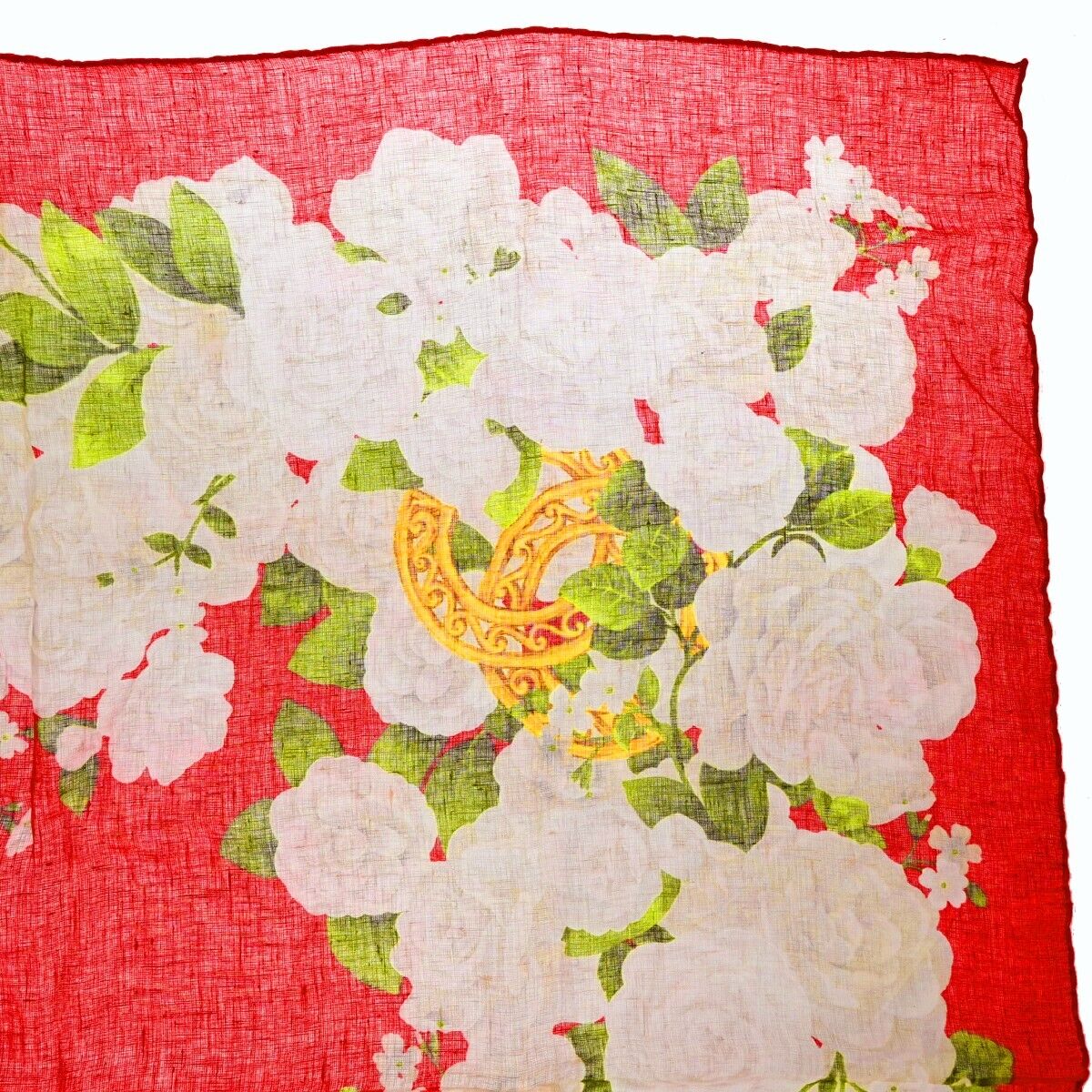 CHANEL CC Camellia XL JUMBO Scarf Handkerchief 100% Linen Red Accessory 61EA294