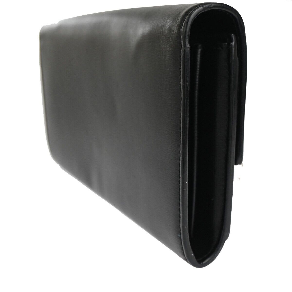 SAINT LAURENT Logo Long Bifold Wallet Purse Leather Black Gold Italy 68YD902