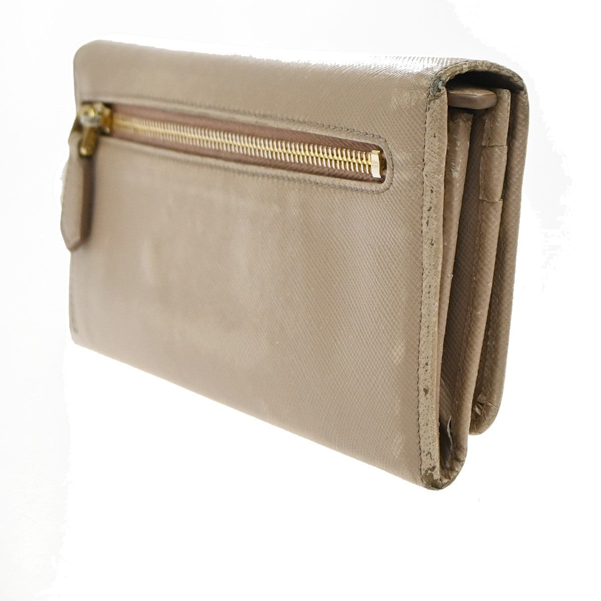 PRADA Logo Bifold Flap Long Wallet Saffiano Leather Beige GHW Italy 01KD036