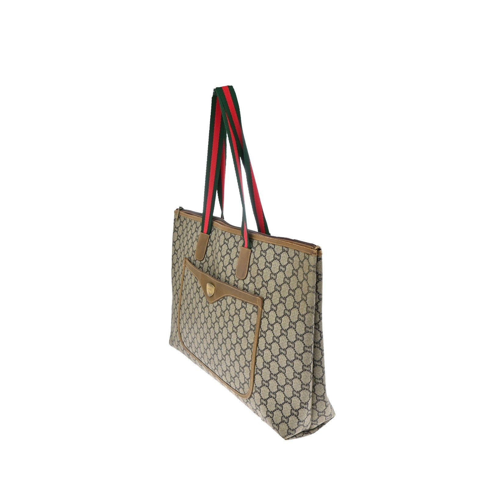 GUCCI PLUS GG Pattern Sherry Shoulder Tote Bag PVC Leather Brown Italy 61KD145