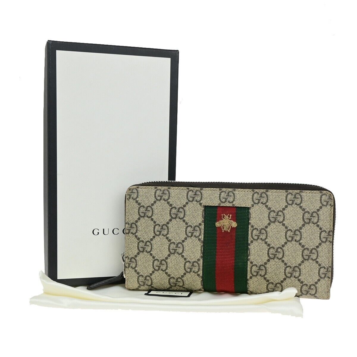 GUCCI Sherry GG Pattern Long Zipper Around Wallet Supreme Leather Brown 65EC844