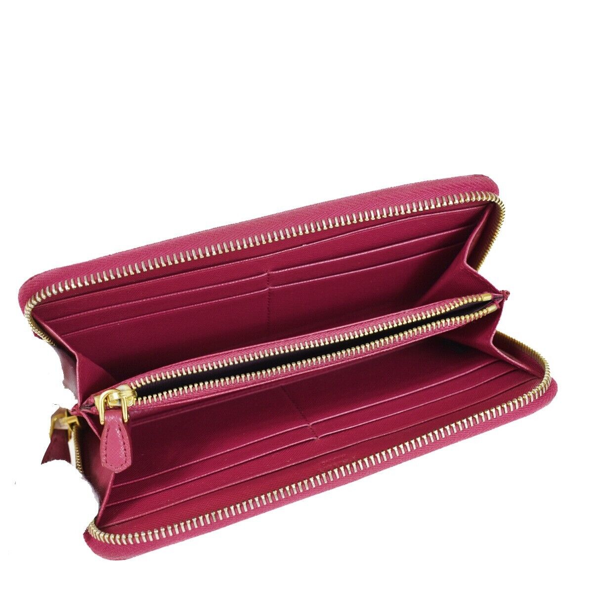 PRADA Logo Long Bifold Wallet Purse Saffiano Leather Pink Gold Italy 68GA564