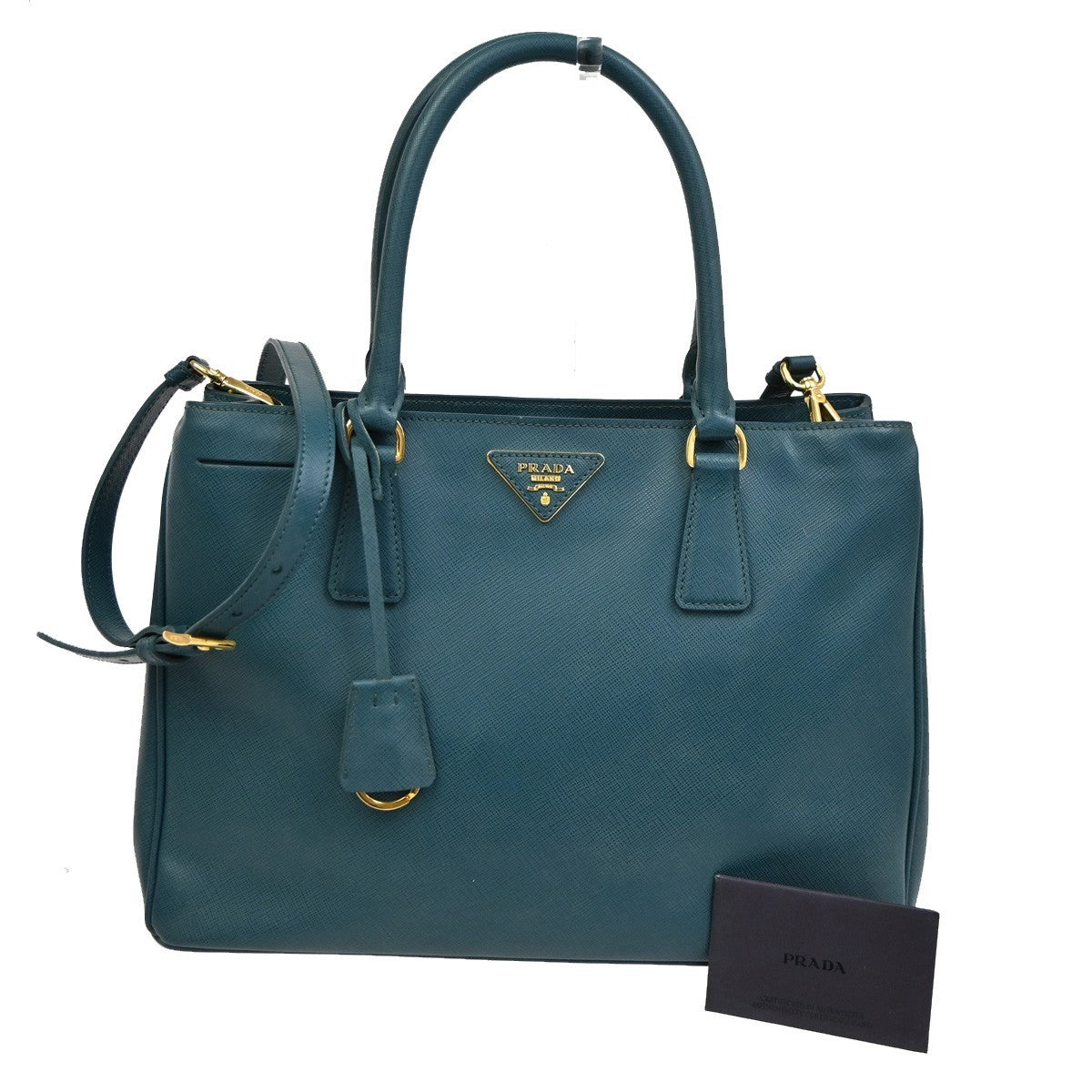 PRADA  Logo Hand Bag Saffiano Leather Green GHW Italy 28TA285