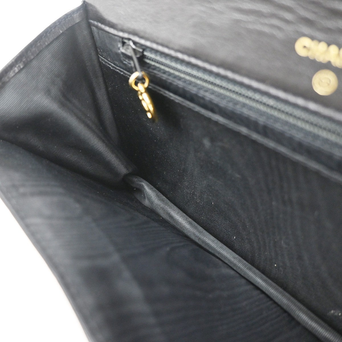 CHANEL CC Logo Mini Chain Wallet Shoulder Bag Patent Leather Black GHW 76RF666