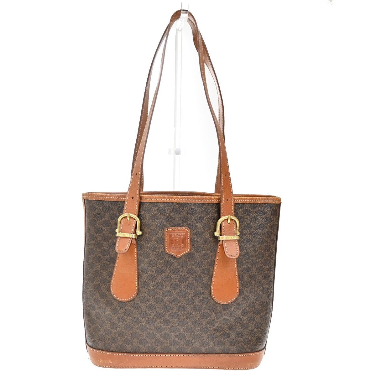 CELINE Logo Macadam Pattern Shoulder Bag PVC Leather Brown GHW Italy 66YH783