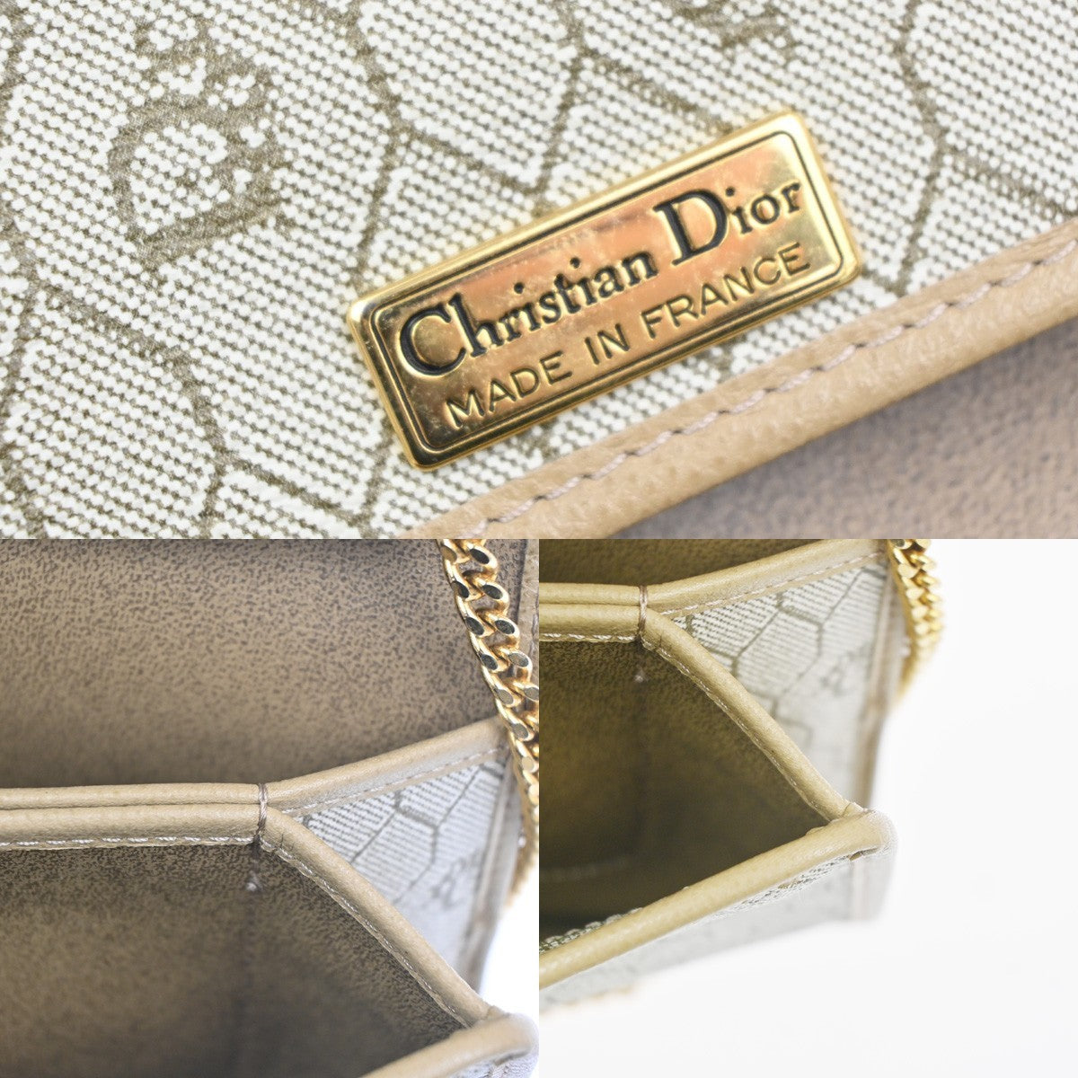 CHRISTIAN DIOR CD Logo Flap Chain Shoulder Hand Bag Leather Beige France 63MA475
