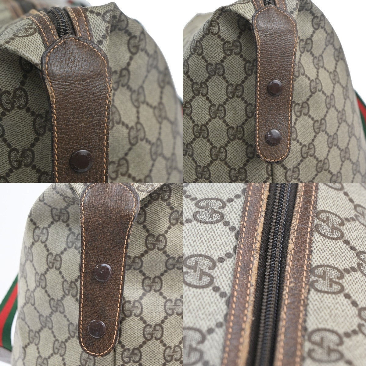GUCCI Logo GG Sherry Line Boston Hand Bag PVC Leather Beige Italy 32MA454