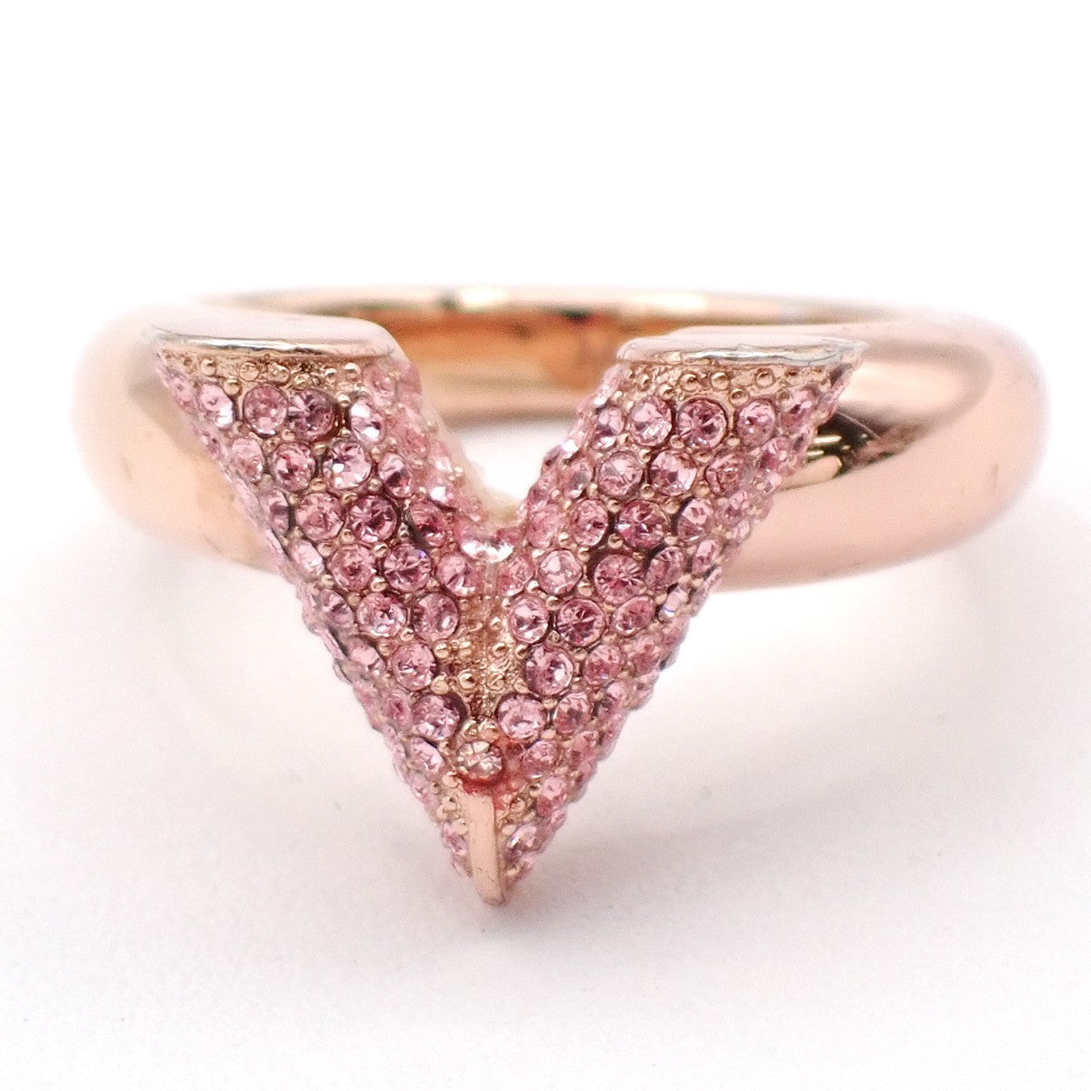 LOUIS VUITTON Essential V Strass Ring Size M Rose Gold Rhinestone M68195 30RL914