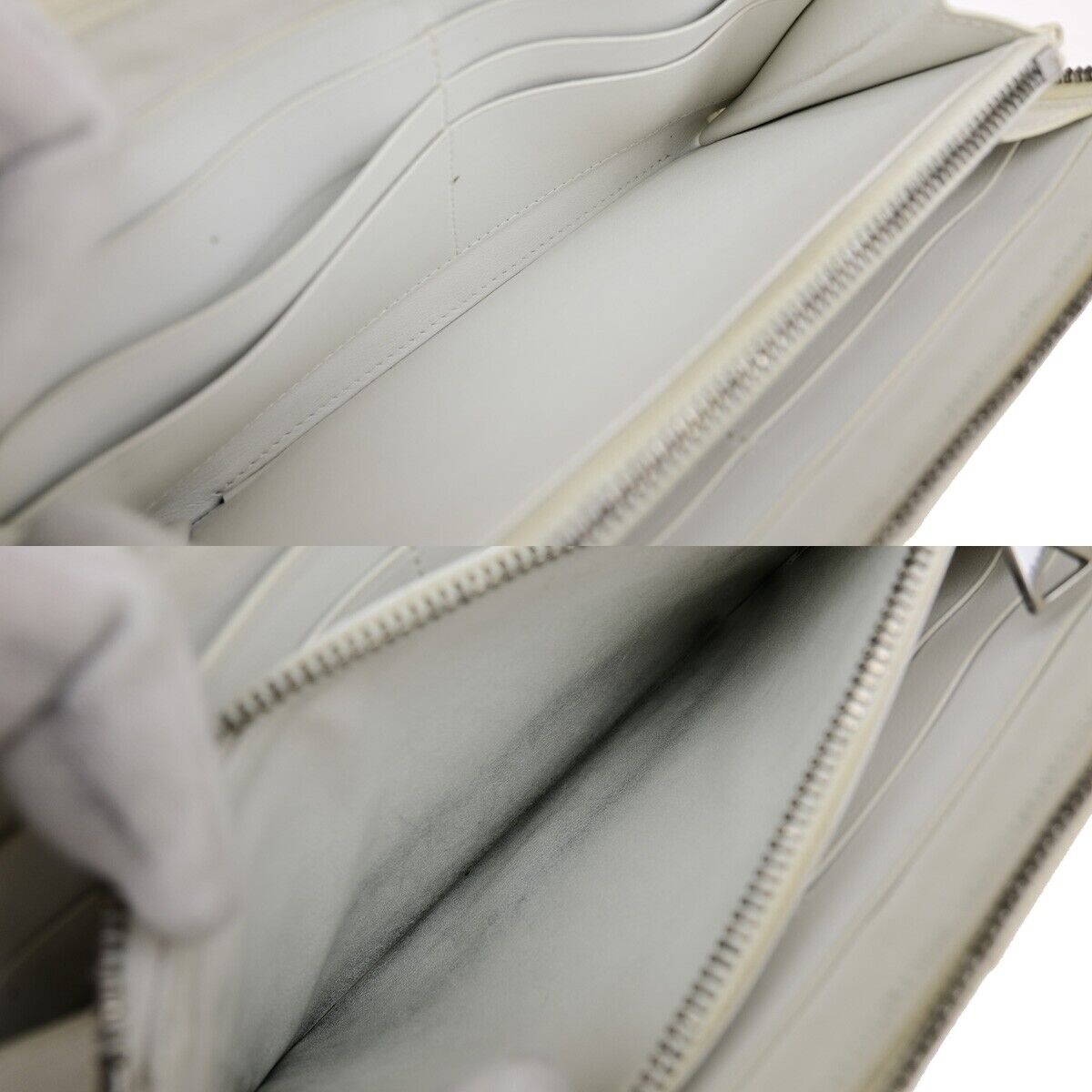 BOTTEGA VENETA Cassette Intrecciato Long Zipper Wallet Leather White 66EC242