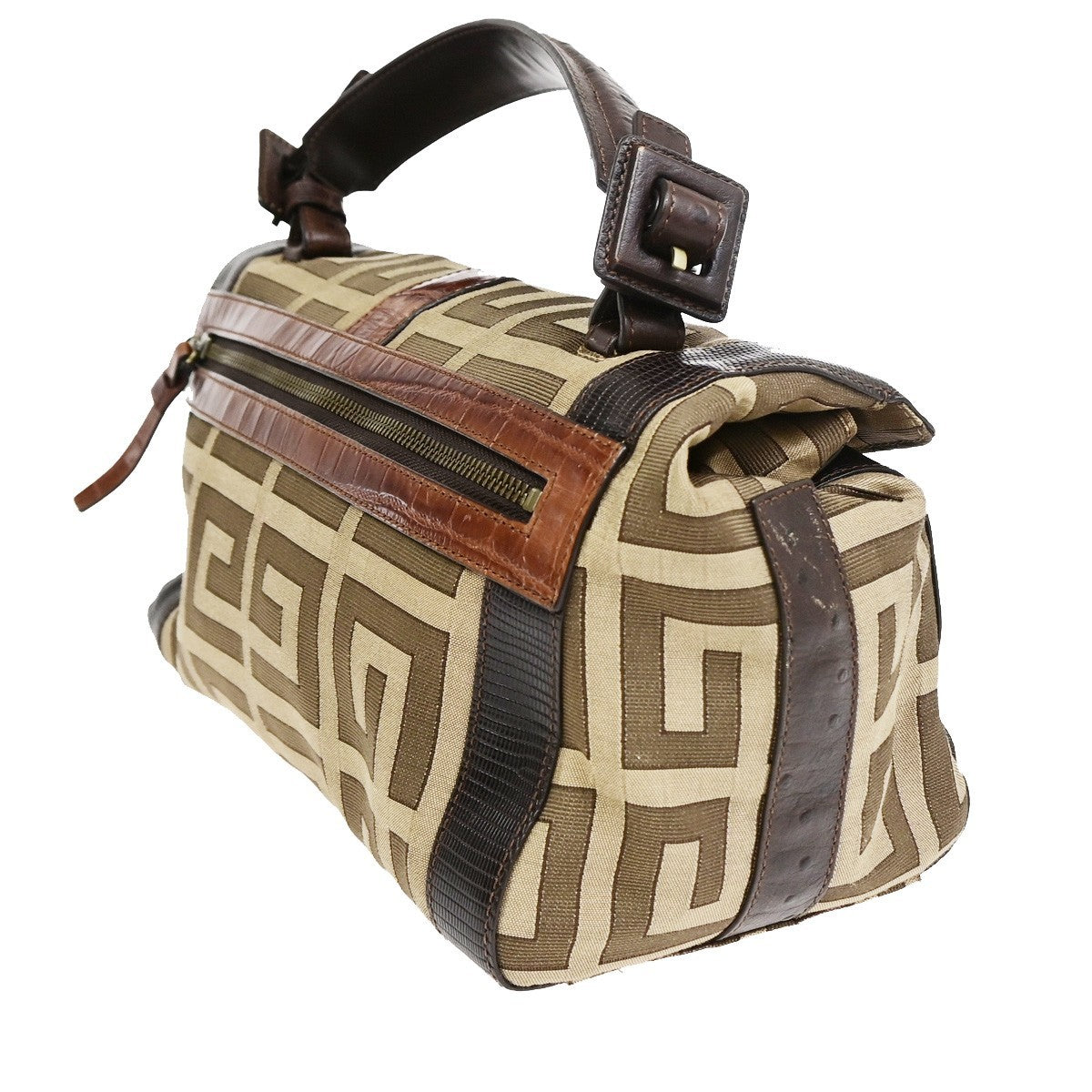 GIVENCHY Logo Shoulder Hand Bag Canvas Leather Brown GHW 62CB042