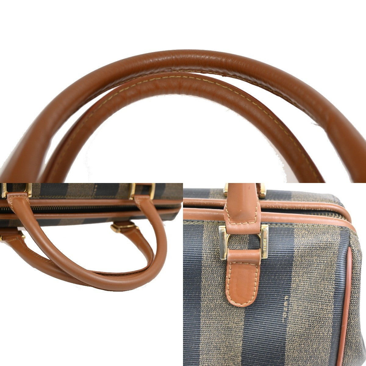 FENDI Logo Pequin Mini Hand Bag PVC Leather Brown GHW Made in Italy 34RF807