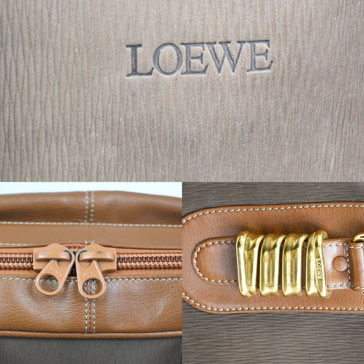 LOEWE LOGO Velazquez Travel 2Way Shoulder Hand bag Suede Leather Brown 31TA577