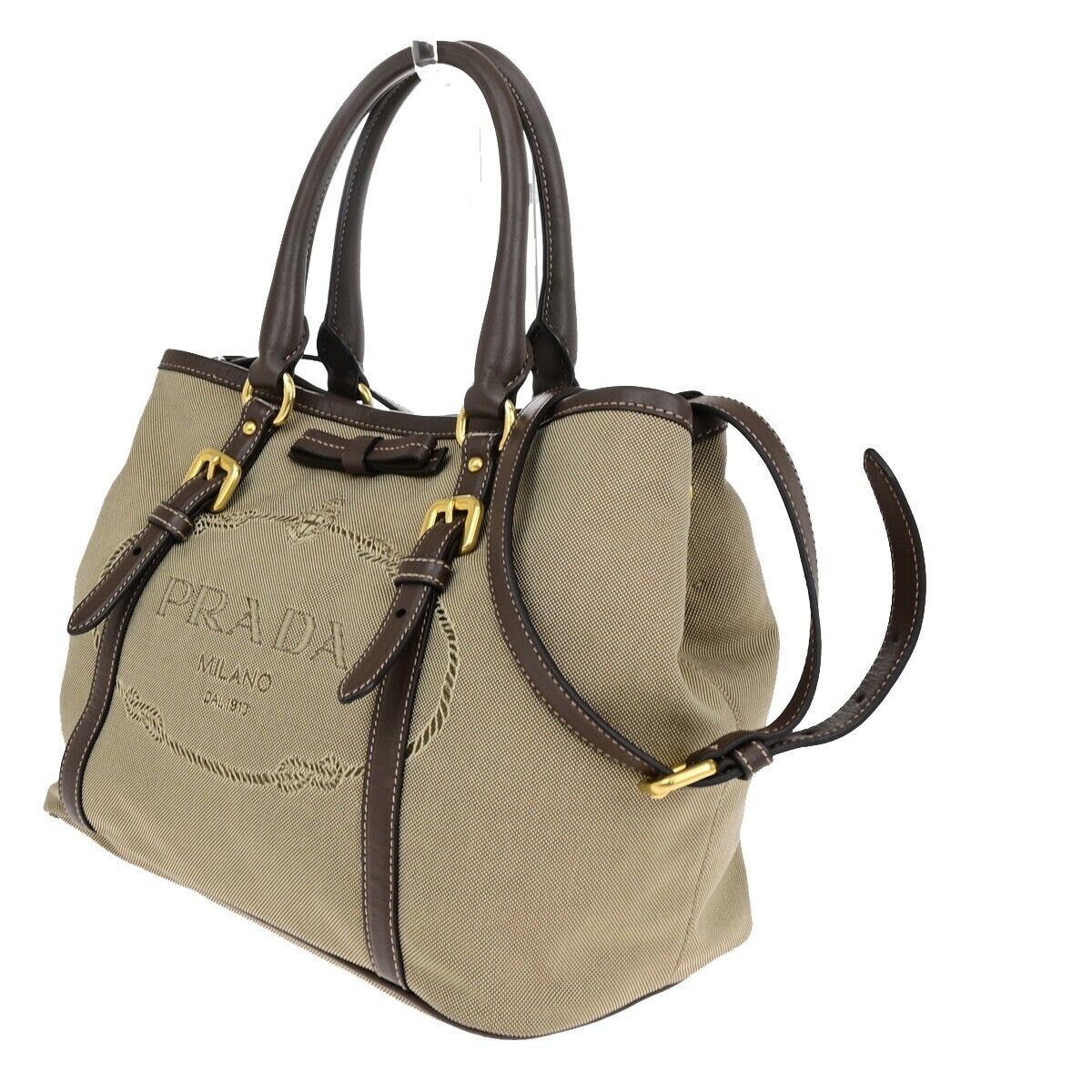 PRADA MILANO Logo Jacquard 2Way Shoulder Hand Bag Canvas Leather KI BN 70EB676