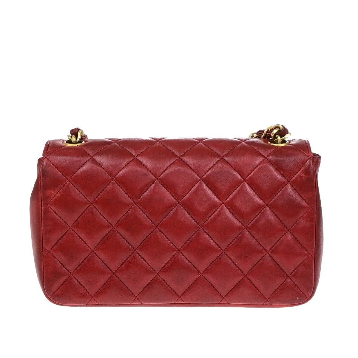 CHANEL CC Mini Matelasse Chain Shoulder Bag Leather Red GHW Vintage 696RF204