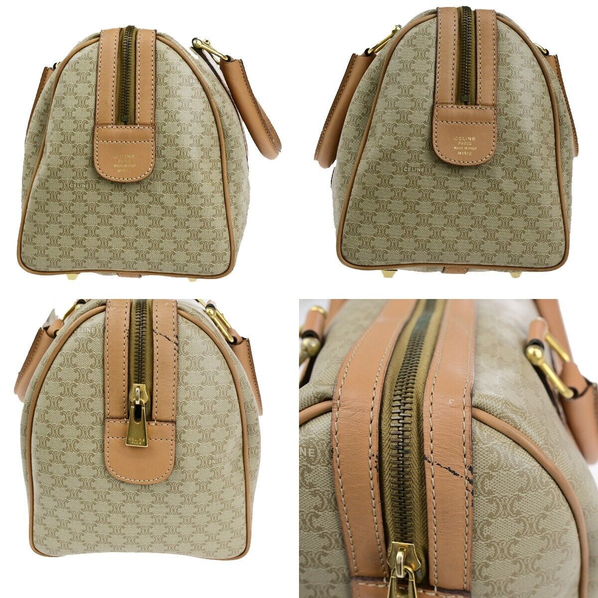 CELINE Macadam Pattern Travel Hand Bag PVC Leather Brown Gold Italy 67EC975