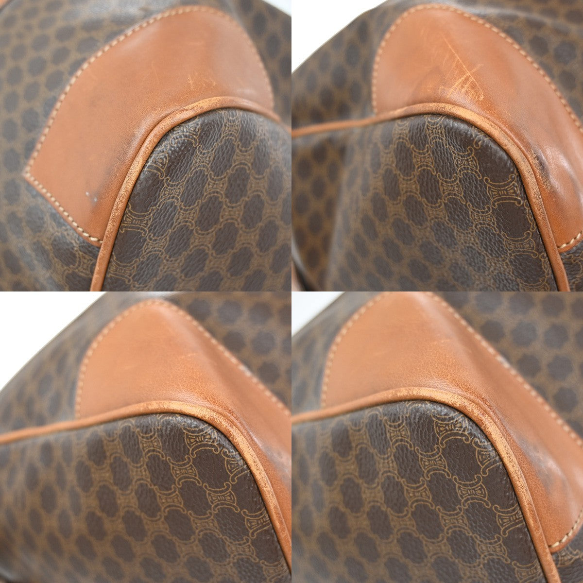 CELINE Logo Macadam Pattern Travel Hand Boston Bag PVC Leather Brown 62CA283